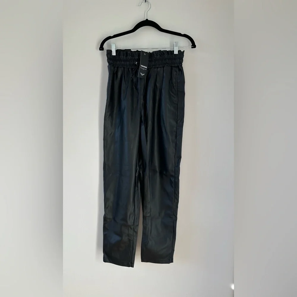 ASOS Faux Leather Pants Paperbag Waist Black Loose Fit Baggy Trousers 4 Small